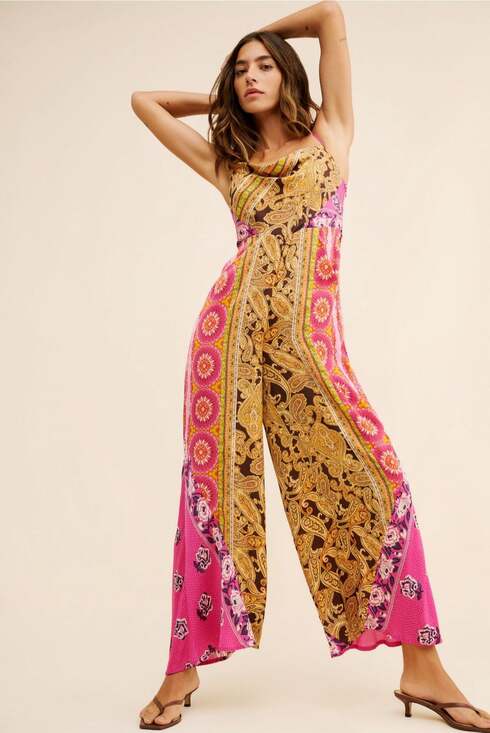 Free People Pants - Free People Paisley Patchwork Wide Leg Halter Jumpsuit Boho Festival Hippie - S